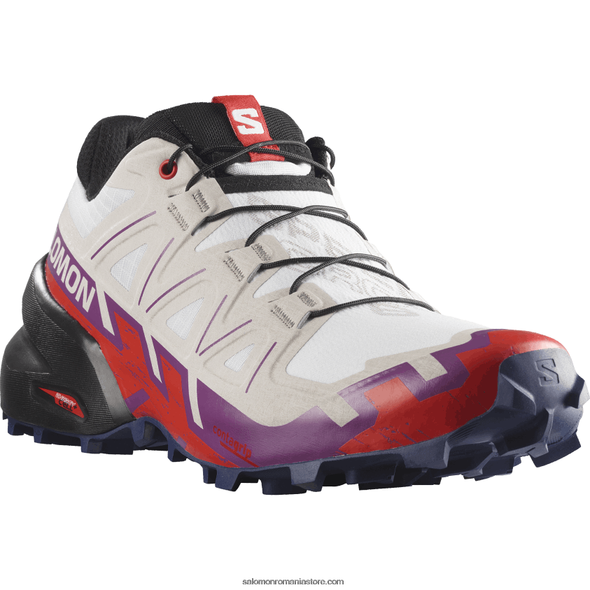 Salomon alb/struguri strălucitori/roșu aprins pantofi de trail de damă - speedcross 6 lățime 6D8X2J1523