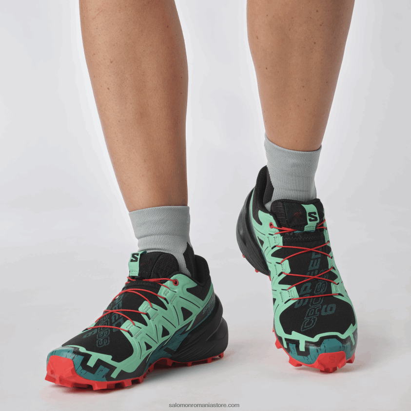 Salomon negru/verde biscay/rosu foc pantofi de alergare trail damă - speedcross 6 6D8X2J1503