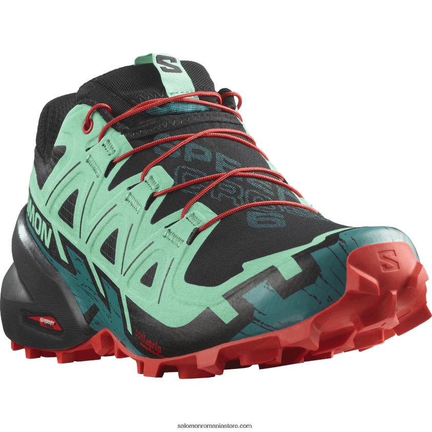 Salomon negru/verde biscay/rosu foc pantofi de alergare trail damă - speedcross 6 6D8X2J1503