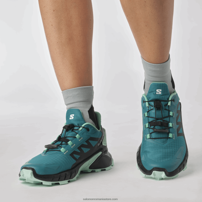 Salomon port albastru/negru/yucca pantofi de alergare pentru femei - supercross 4 6D8X2J1544