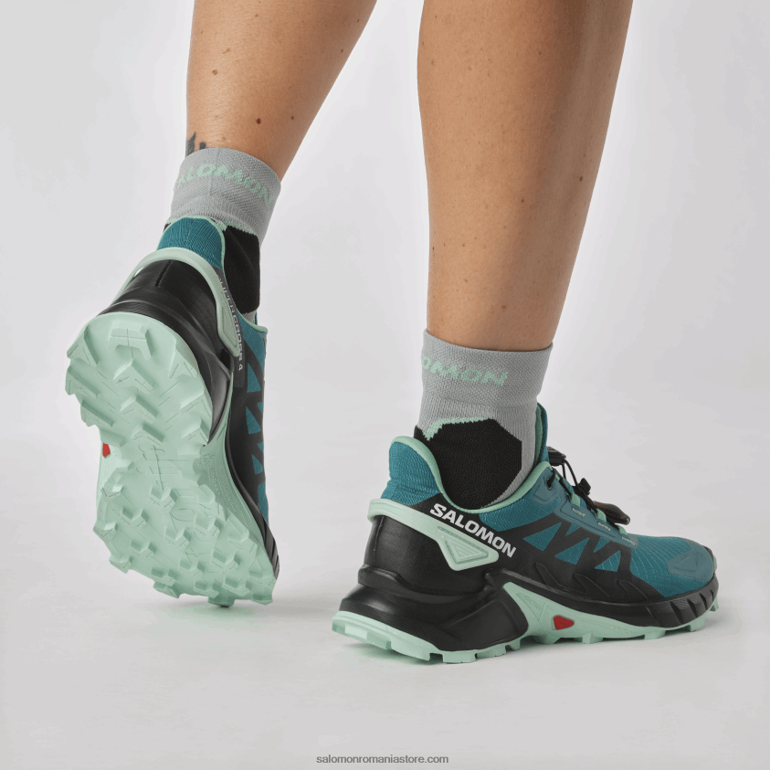 Salomon port albastru/negru/yucca pantofi de alergare pentru femei - supercross 4 6D8X2J1544