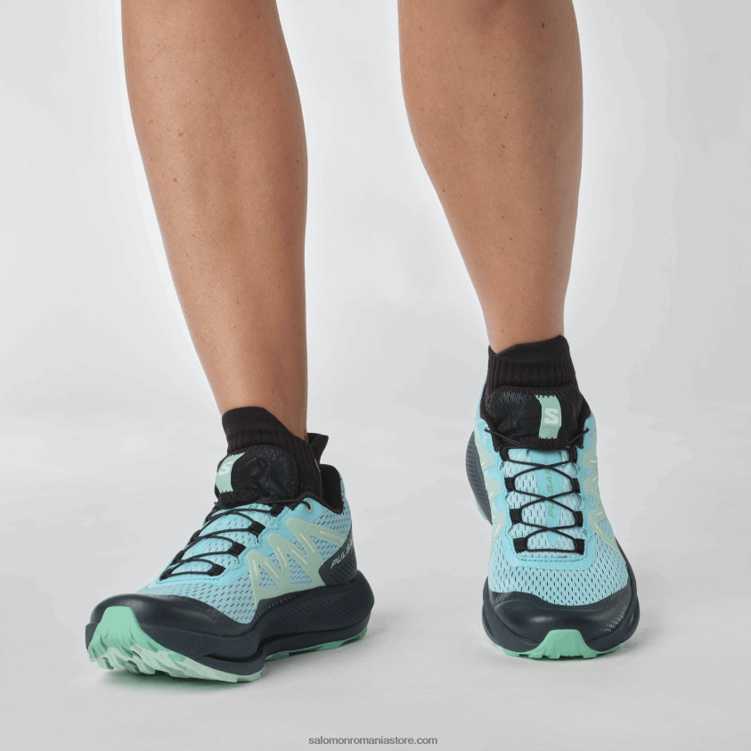Salomon strălucire albastră/carbon/yucca pantofi de alergare trail damă - pulsar trail 6D8X2J1513