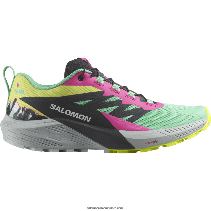 Salomon verde biscay/fantomă/roz glo pantofi de trail de damă - sense ride 5 martina ltd 6D8X2J1502