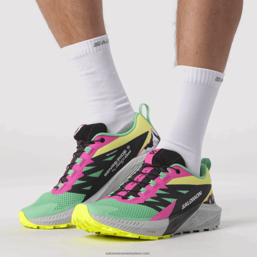 Salomon verde biscay/fantomă/roz glo pantofi de trail de damă - sense ride 5 martina ltd 6D8X2J1502