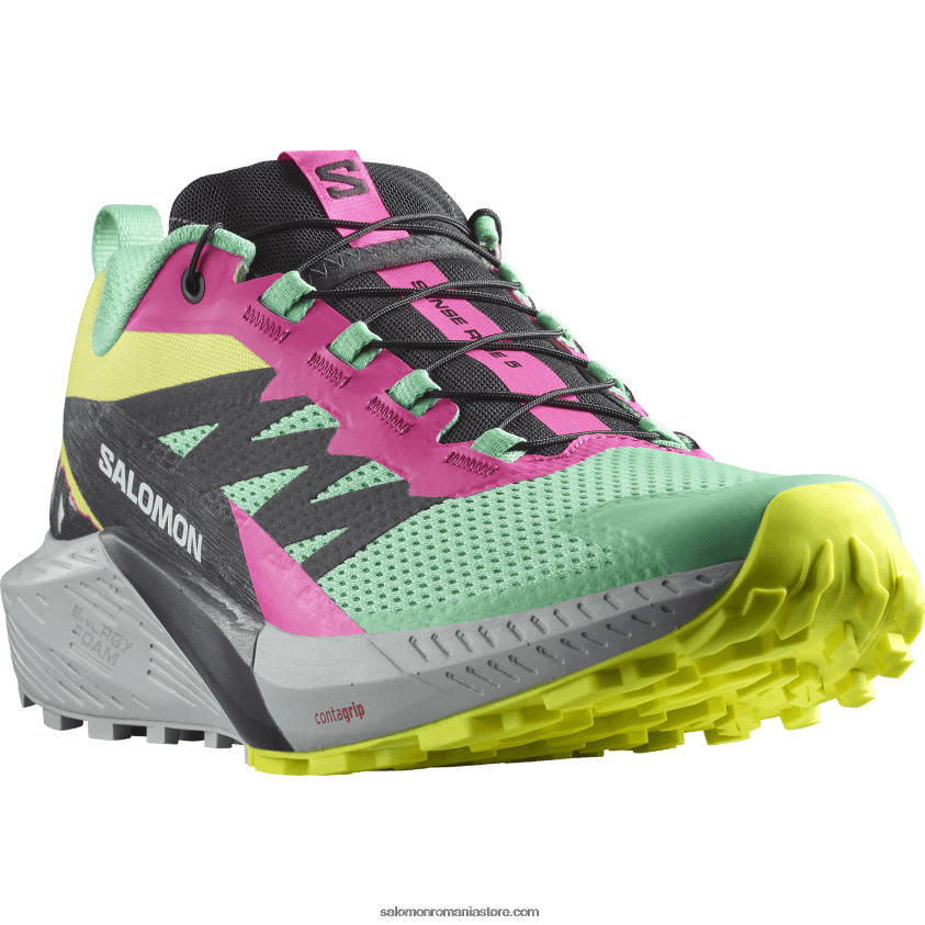 Salomon verde biscay/fantomă/roz glo pantofi de trail de damă - sense ride 5 martina ltd 6D8X2J1502
