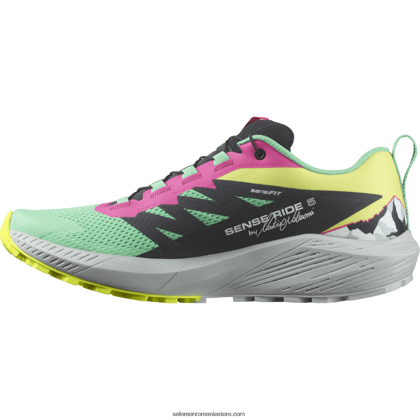 Salomon verde biscay/fantomă/roz glo pantofi de trail de damă - sense ride 5 martina ltd 6D8X2J1502