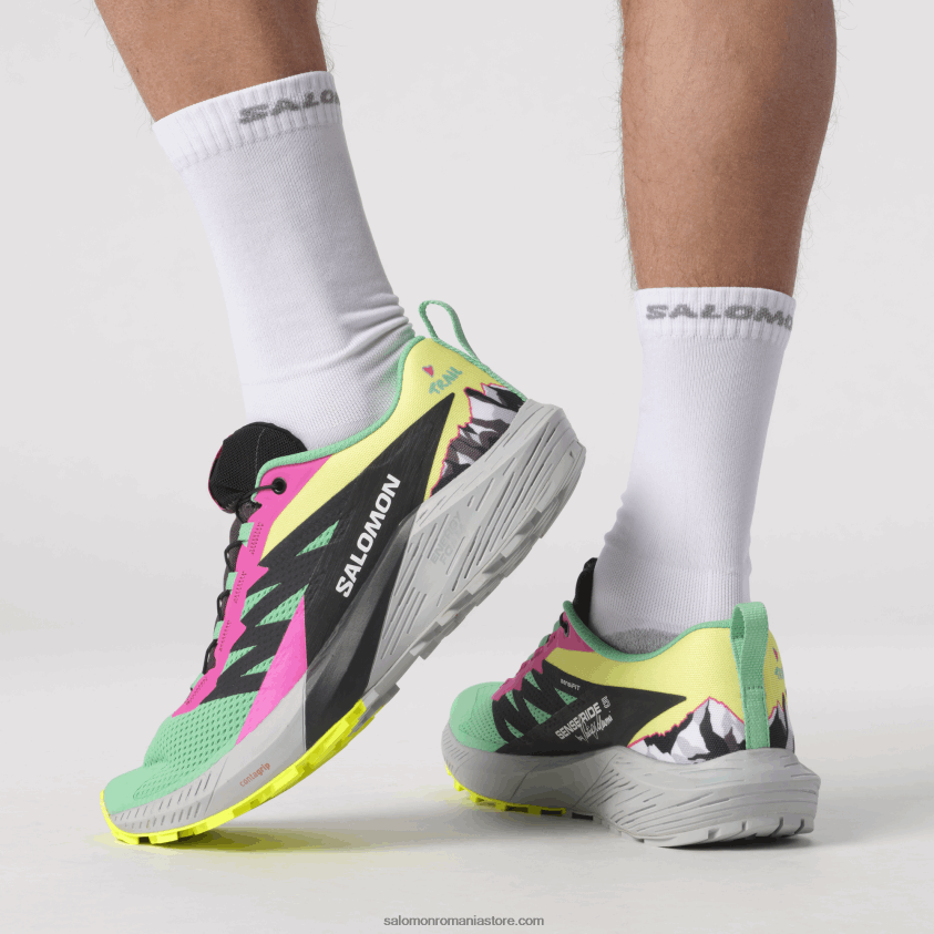 Salomon verde biscay/fantomă/roz glo pantofi de trail de damă - sense ride 5 martina ltd 6D8X2J1502