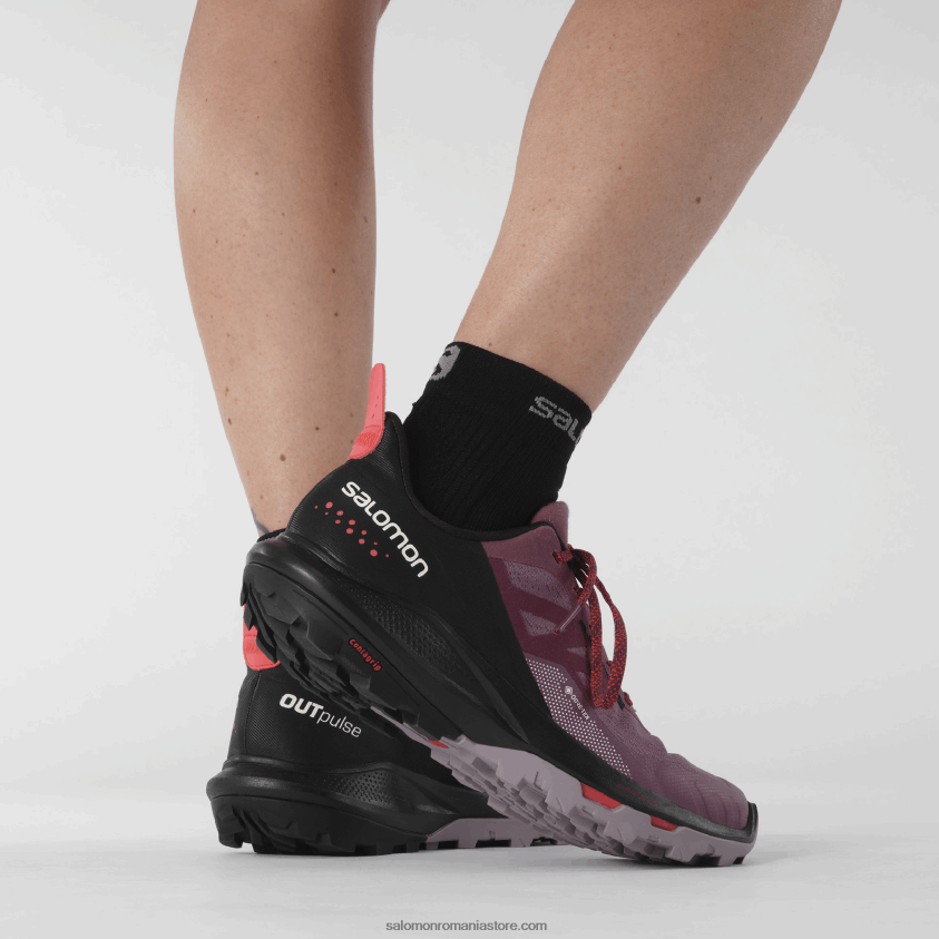 Salomon lemn de lalele/negru/rosu mac pantofi de drumeție damă - outpulse gore-tex 6D8X2J1122