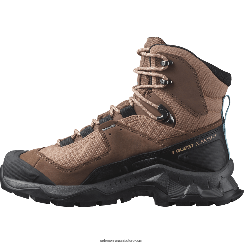 Salomon mousse moca/pewter/albastru marin ghete de drumeție din piele de damă - quest element gore-tex 6D8X2J1135