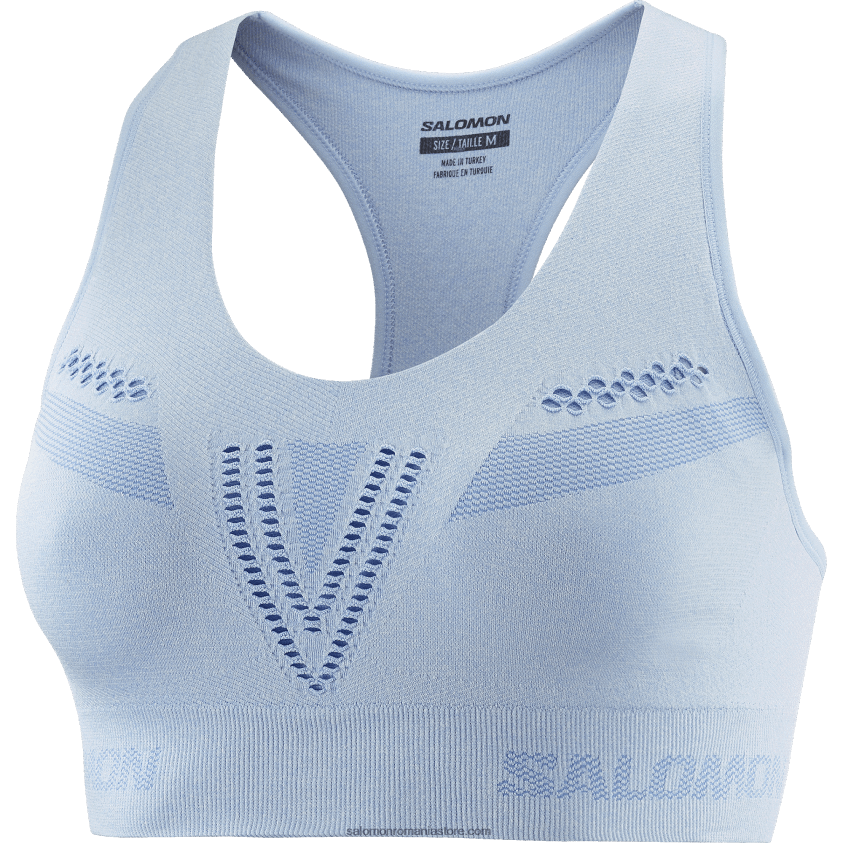 Salomon albastru chambray/hether sutien sport pentru damă - mișcare esențială fără cusături 6D8X2J942