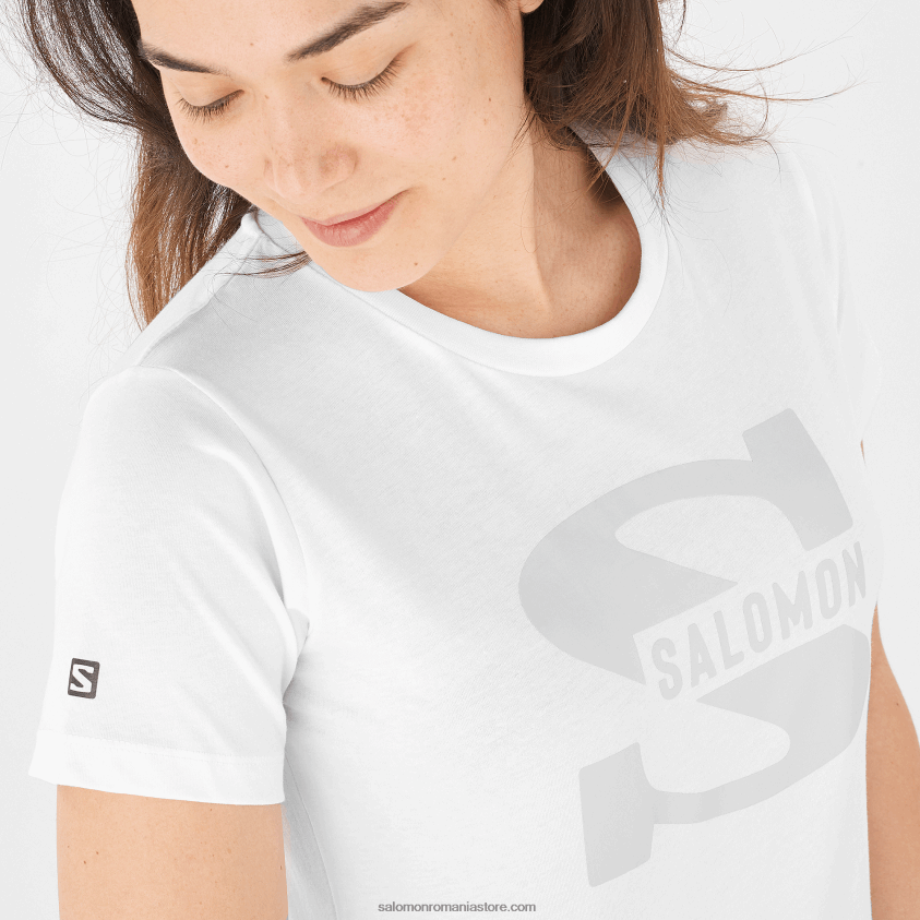 Salomon alb tricou dama cu maneca scurta - logo outlife mare 6D8X2J901