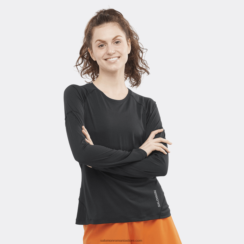 Salomon negru adânc/capsulă tricou dama cu maneca lunga - cross run 6D8X2J918