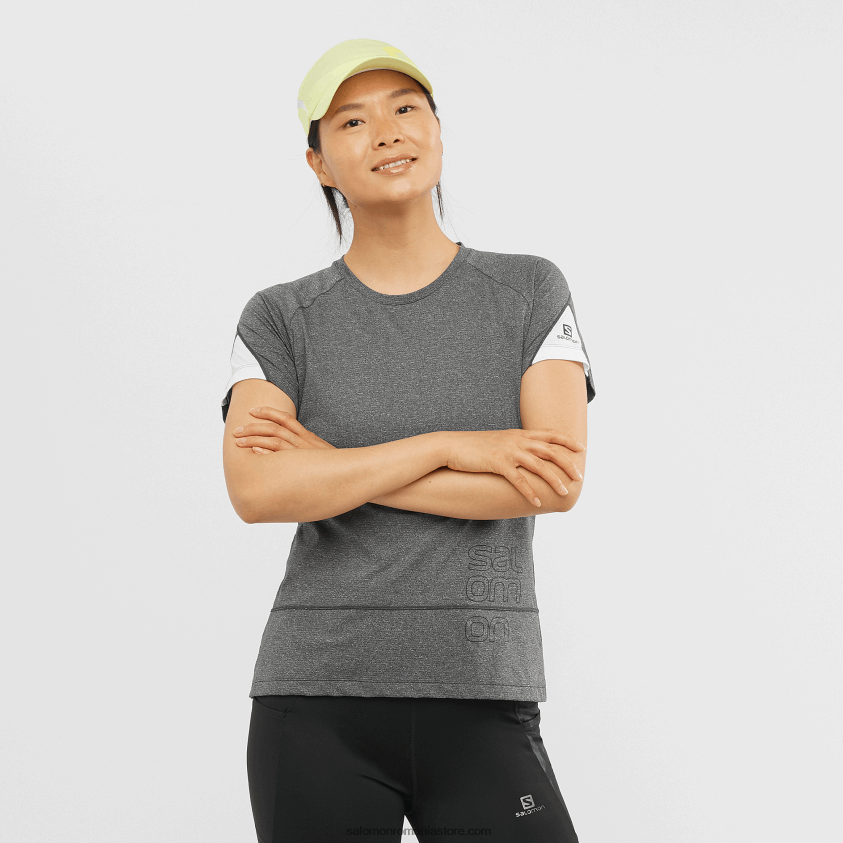 Salomon negru/caduc/alb tricou dama cu maneca scurta - grafic cross run 6D8X2J892