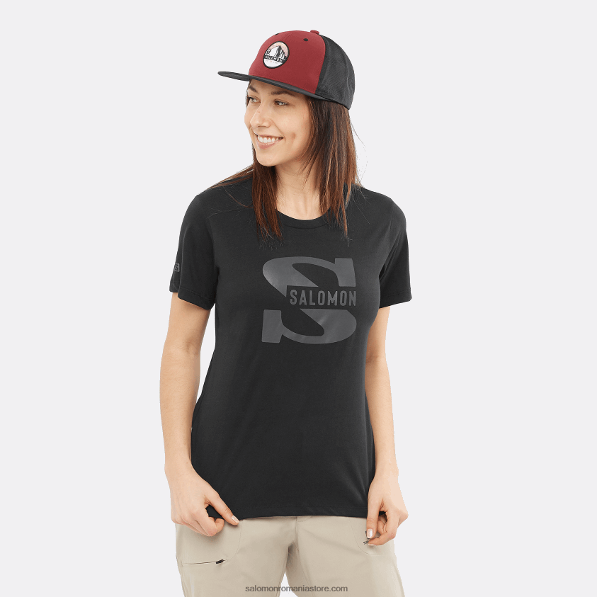 Salomon negru tricou dama cu maneca scurta - logo outlife mare 6D8X2J903