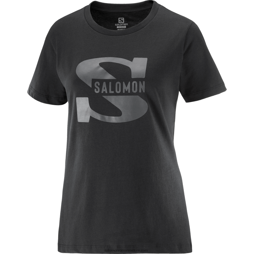 Salomon negru tricou dama cu maneca scurta - logo outlife mare 6D8X2J903
