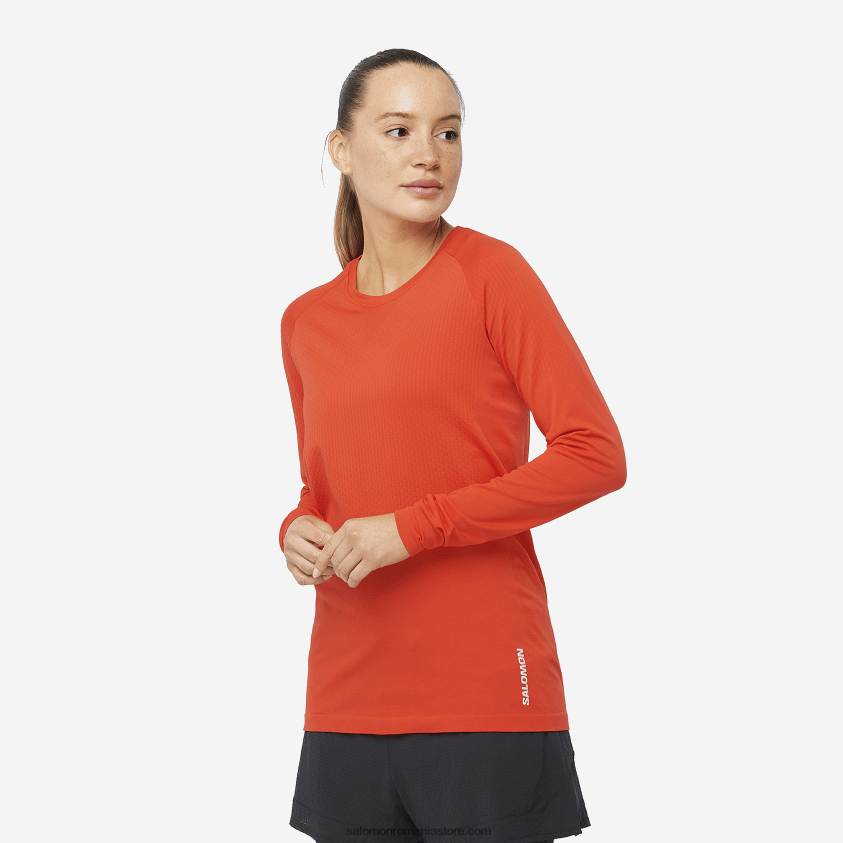 Salomon roșu aprins tricou de damă cu mânecă lungă - sense aero seamless 6D8X2J909